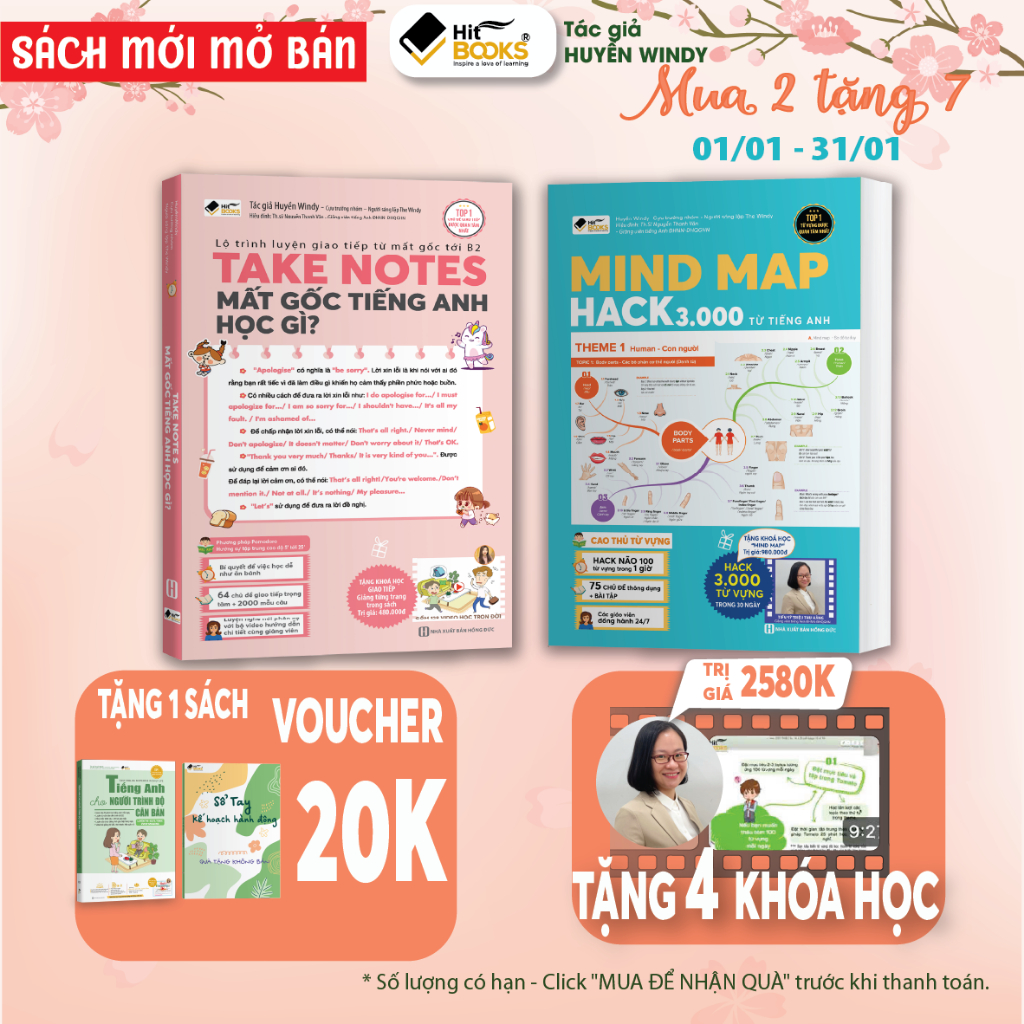 COMBO 2 sách Take Notes, Mindmap 3000 từ vựng tiếng Anh, Tặng Kèm Khóa Học Hitbooks