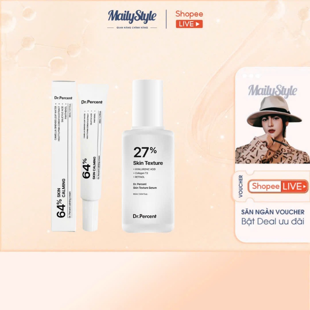 S25_Combo 1 Serum cấp ẩm chăm sóc lcl Dr.Percent Skin Texture Serum 90ml (C18) + 1 Kem Dưỡng Ẩm Làm 
