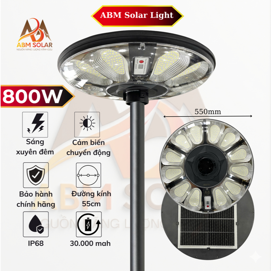 [800W] Đèn Năng Lượng Mặt Trời UFO Hoa Cúc 800w, Chống Nước IP68, Nhựa ABS Cao Cấp, Chiếu Sáng Sân V