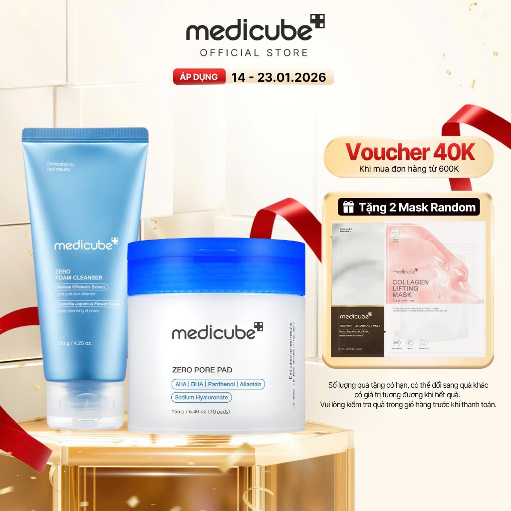 Set Detox lỗ chân lông medicube: Sữa rửa mặt Zero Pore+ Zero Pore Pad [P00009, P00014]