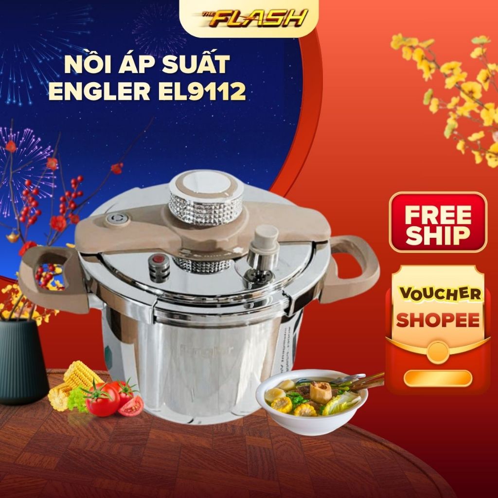 Nồi áp suất inox ENGLER EL9112 dung tích 6L lòng nồi inox 304 an toàn nồi đa năng dùng mọi loại bếp