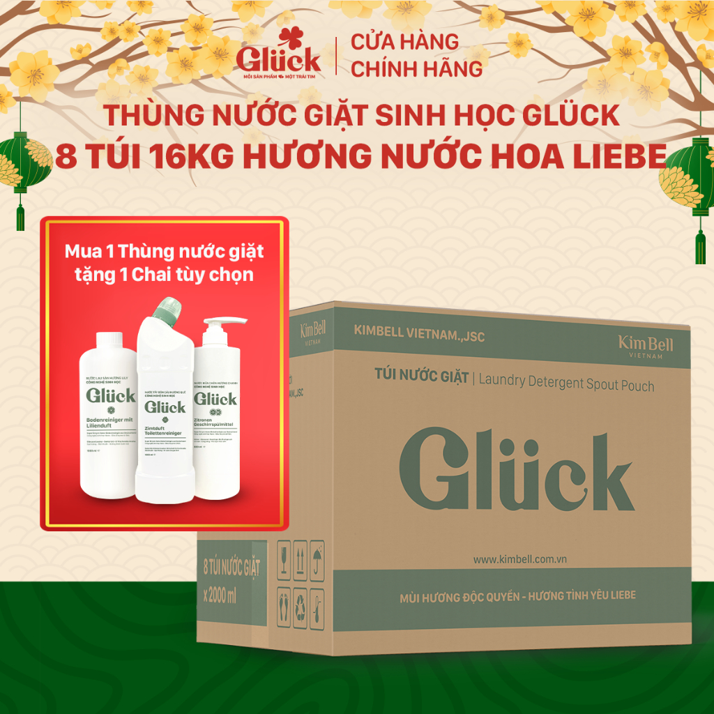 Thùng nước giặt sinh học Gluck 8 túi 16kg hương nước hoa Liebe