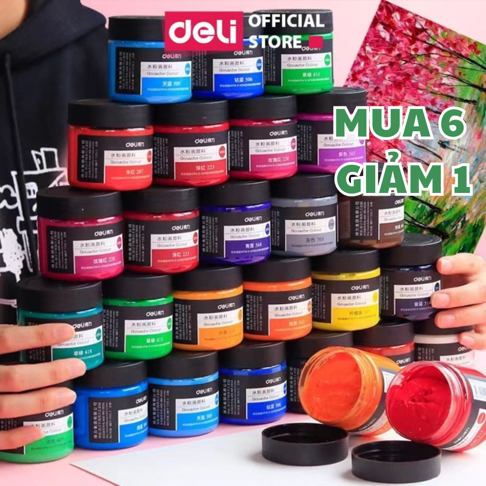 [MUA 6 TẶNG 1 HŨ Màu Nước Hũ 100ml Goat Gouache cao cấp Finenolo By Deli Chất Siêu Mịn Pha Sẵn Dễ Tr