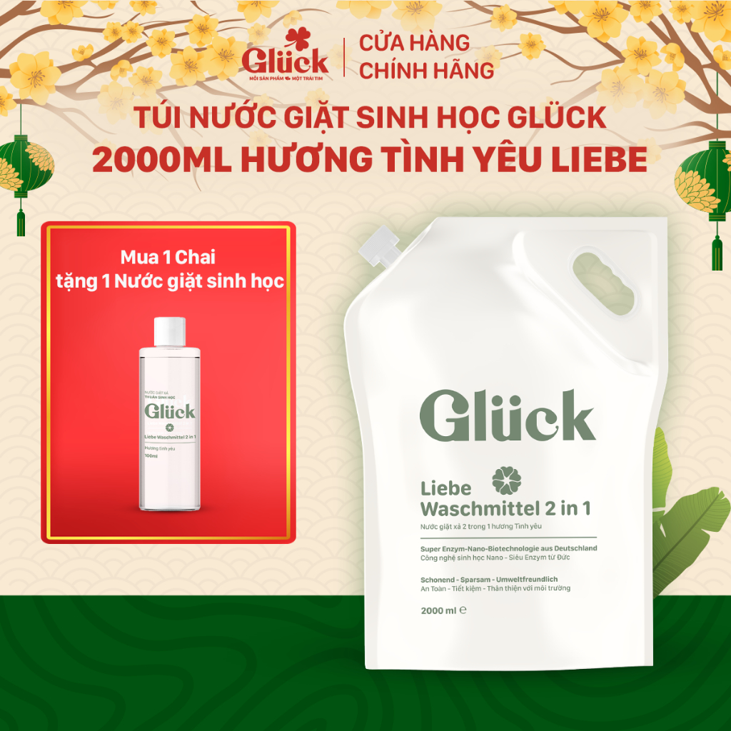 Nước giặt sinh học GLUCK 2in1 hương tình yêu Liebe 3Kg/2Kg