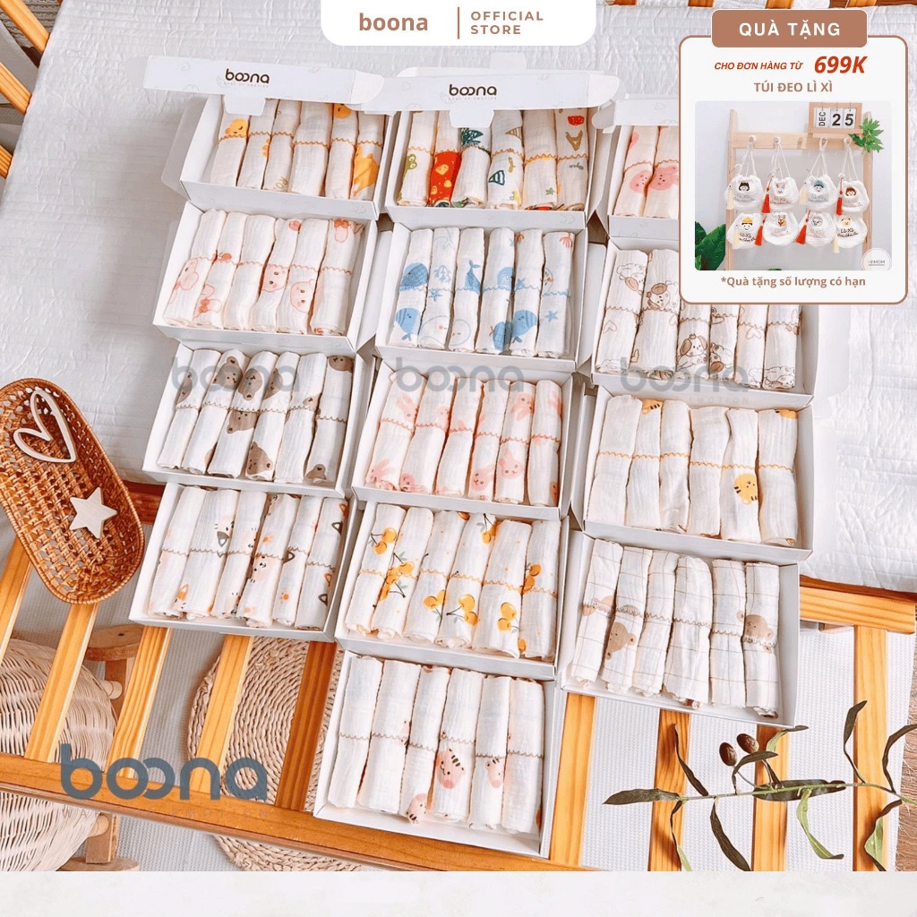 Khăn sữa cho bé Boona, Koala, vải  sợi muslin cao cấp 2 lớp và 4 lớp, mềm mịn, thấm hút tốt