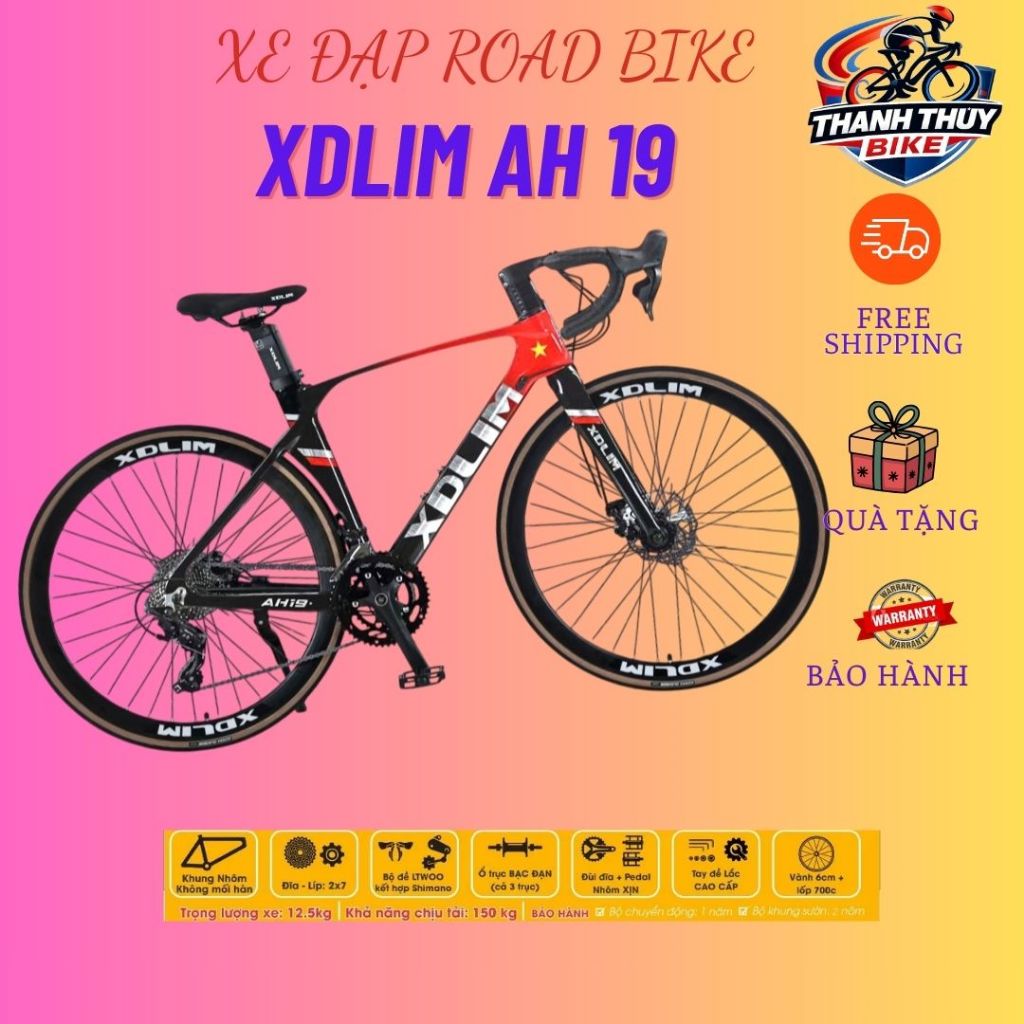 Xe Đạp road Xdlim AH19, Xe đạp đua ,Khung Đúc Nguyên khối - Tay đề lắc, trục rỗng 50T, cối nổ siêu t