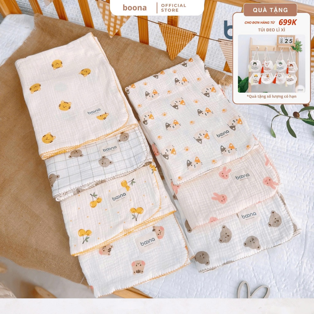 Khăn tắm xô Muslin sợi tre BOONA , KOALA chính hãng 2 lớp, 4 lớp đa năng, mềm mại, thấm hút tốt