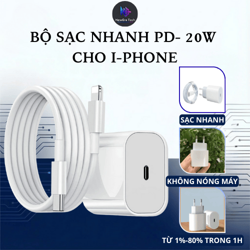 Sạc nhanh PD 20W Type-C dành cho lPHONE 6 7 8 /X/11/12/13/14promax bảo hành 12 tháng- NewEraTech