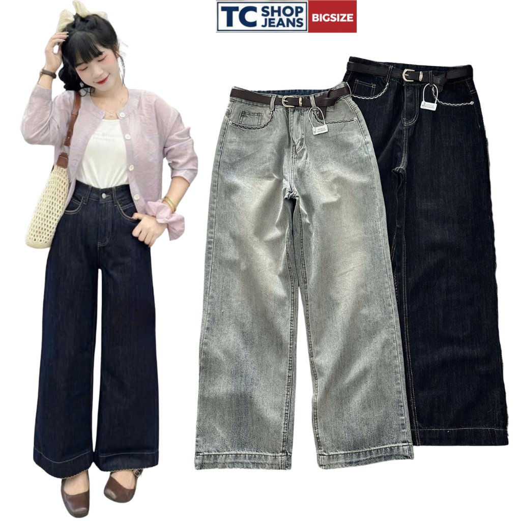 Quần Jean Nữ Ống Suông Phối Ren Viền Túi Thanh Lịch ( Dài 103cm ) TC SHOP JEANS BIGSIZE 55kg-90kg Ch