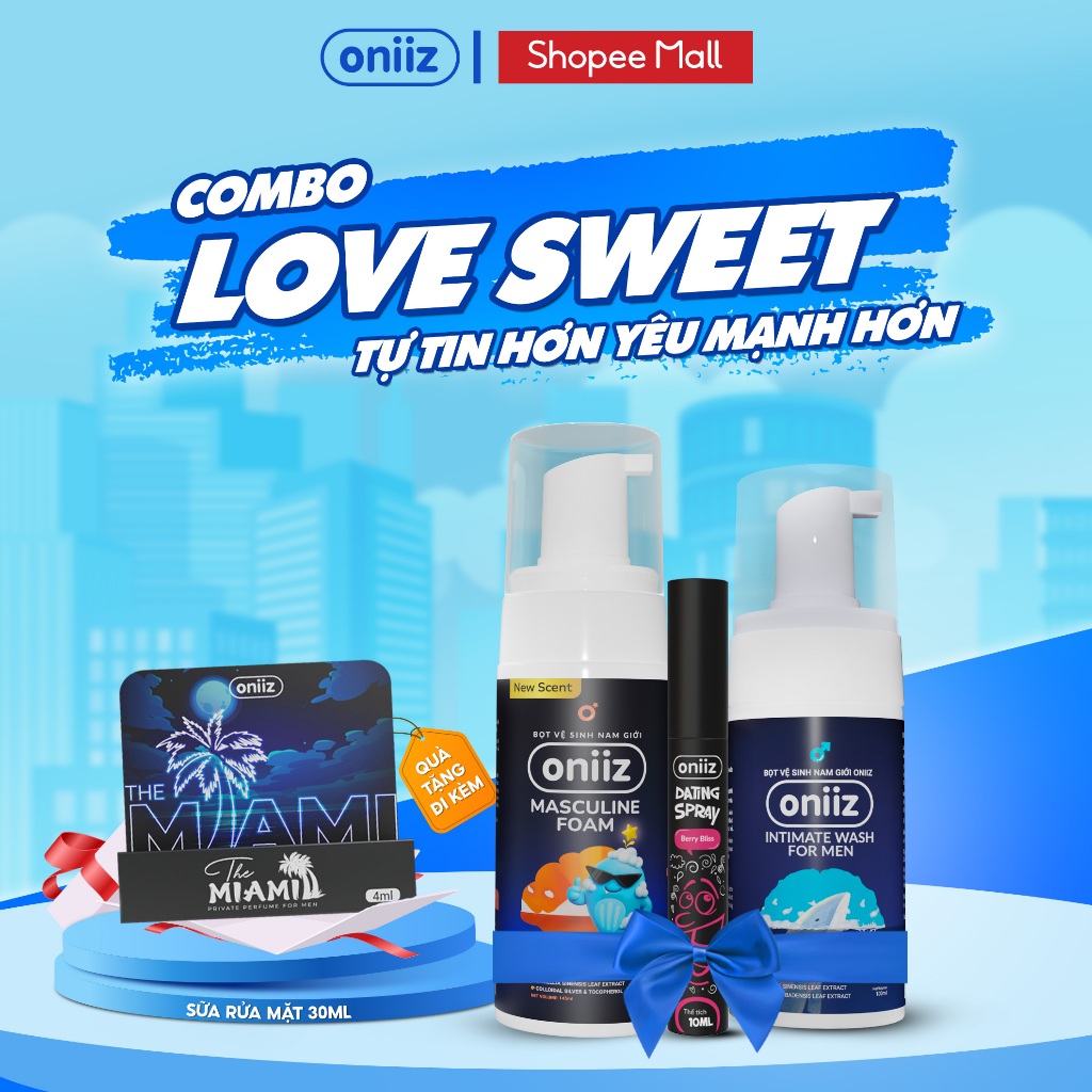 Combo Love Sweet Oniiz Bọt vệ sinh nam giới, Xịt thơm miệng Dating spray, Quà tặng nước hoa nam giới