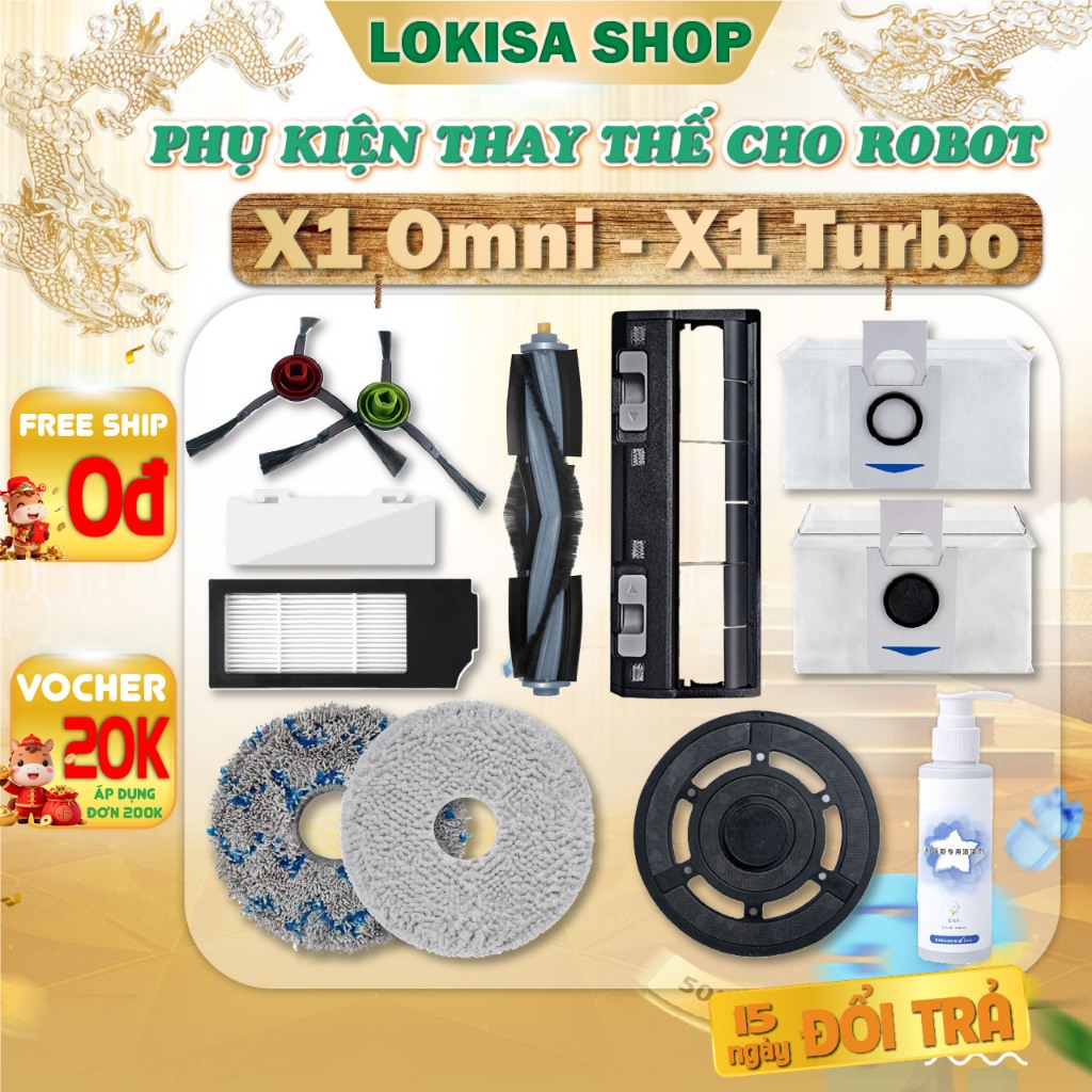 Phụ kiện robot hút bụi  Deebot X1 Omni, X1 Turbo - Phụ kiện túi rác, khăn lau, chổi cạnh thay thế ro