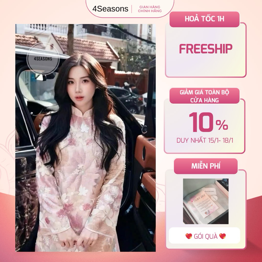 [HOẢ TỐC ] Set áo dài kim sa hồng phong cách tiểu thư sang trọng cao cấp 4seasons