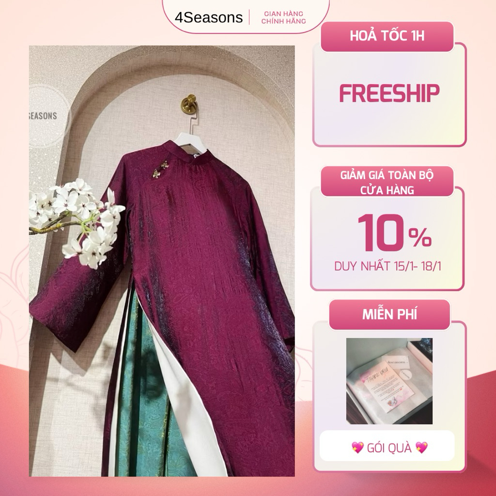 [ SURI x 4SEASONS] Set áo dài 4 tà Gấm Tằm Ánh Kim sang trọng phối lụa ngọc mềm cao cấp