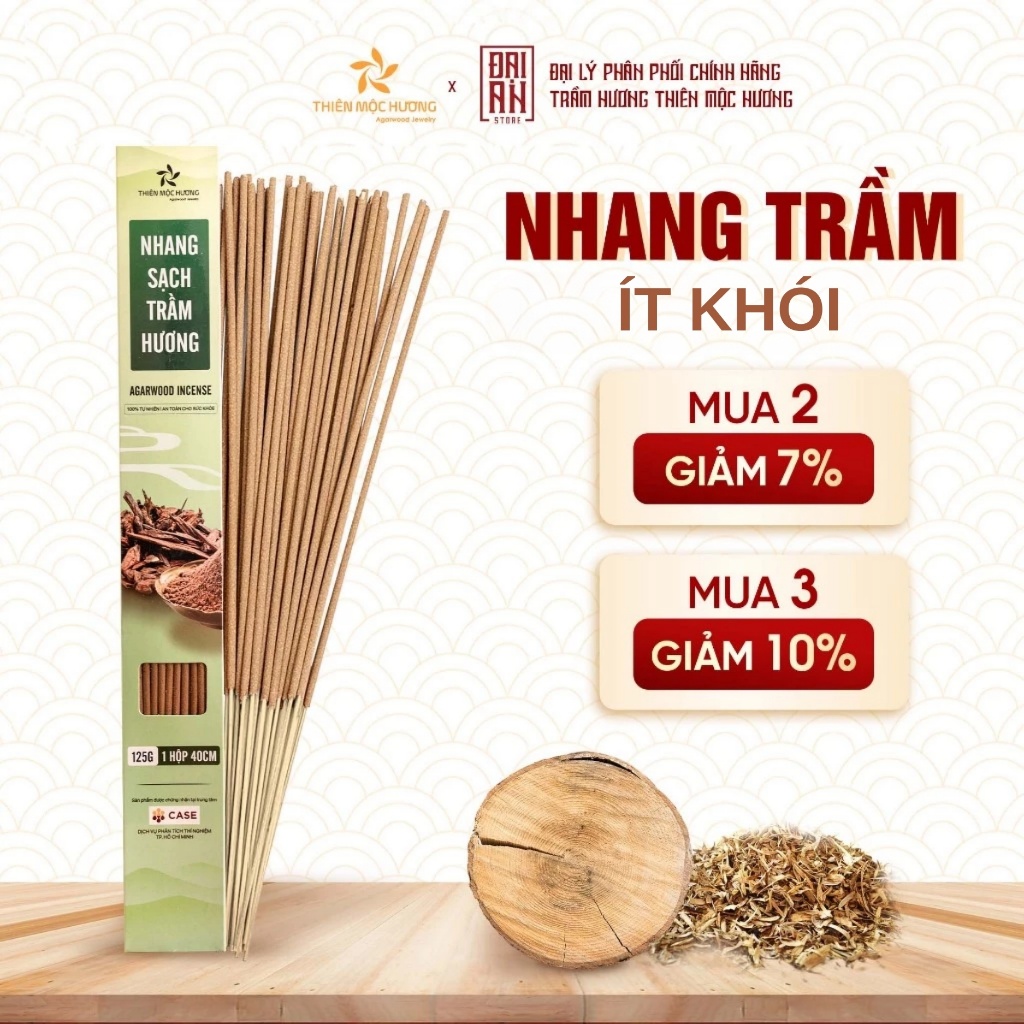 Nhang sạch trầm hương Thiên Mộc Hương loại 8 năm tích trầm, ít khói, mùi thơm nhẹ dịu, 40cm