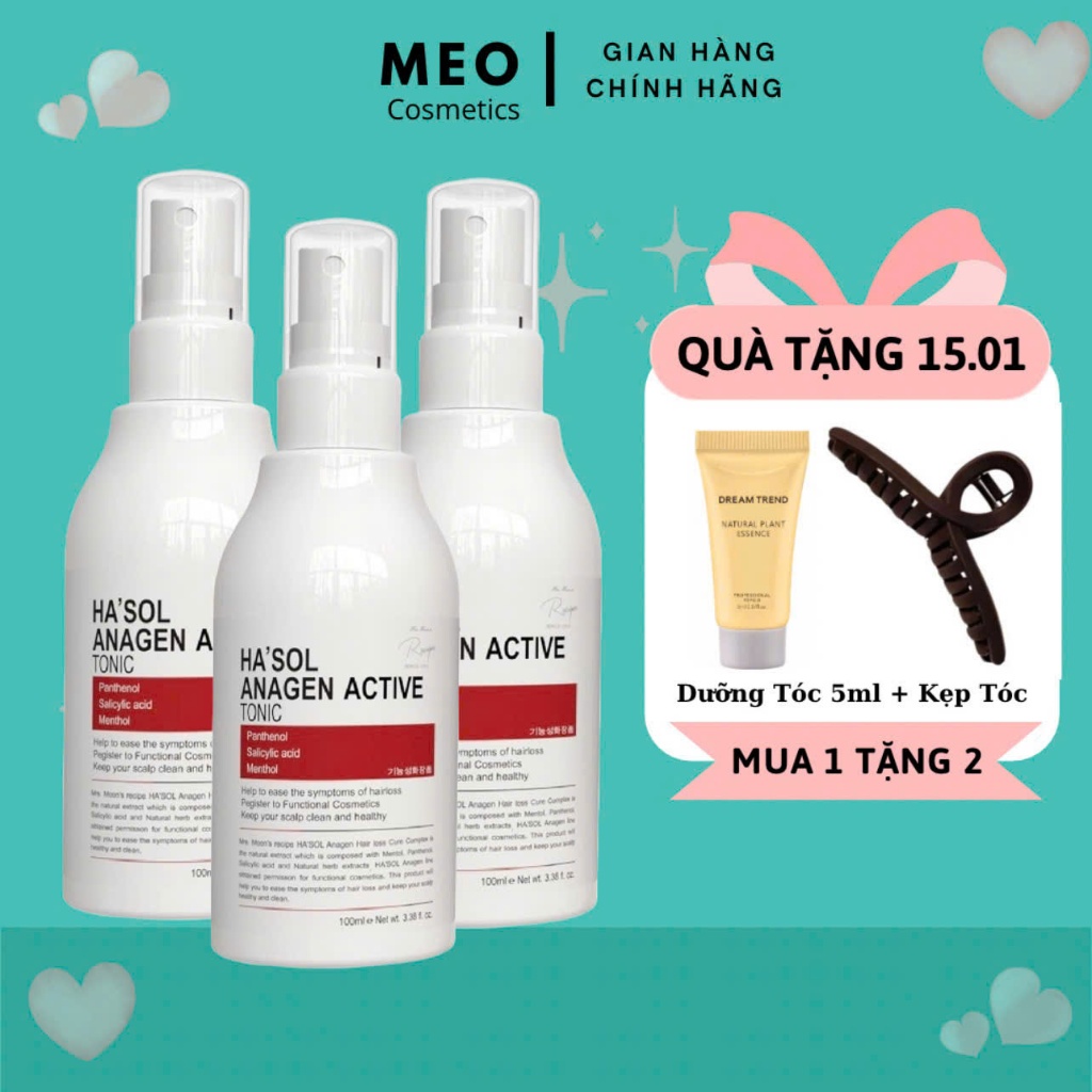Combo 3 lọ Xịt Kích Mọc Tóc Hasol Anagen Active Tonic 100ml - Dưỡng Da Đầu Chắc Khỏe, Ngăn Rụng Tóc