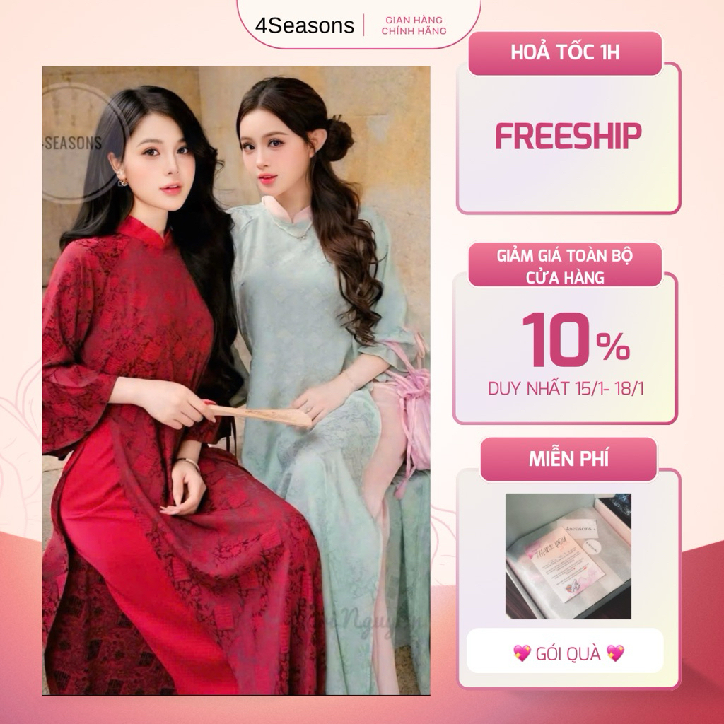 [ MẪU MỚI] Set áo dài cách tân gấm kỉ đỏ kèm quần lụa ngọc cao cấp 4seasons
