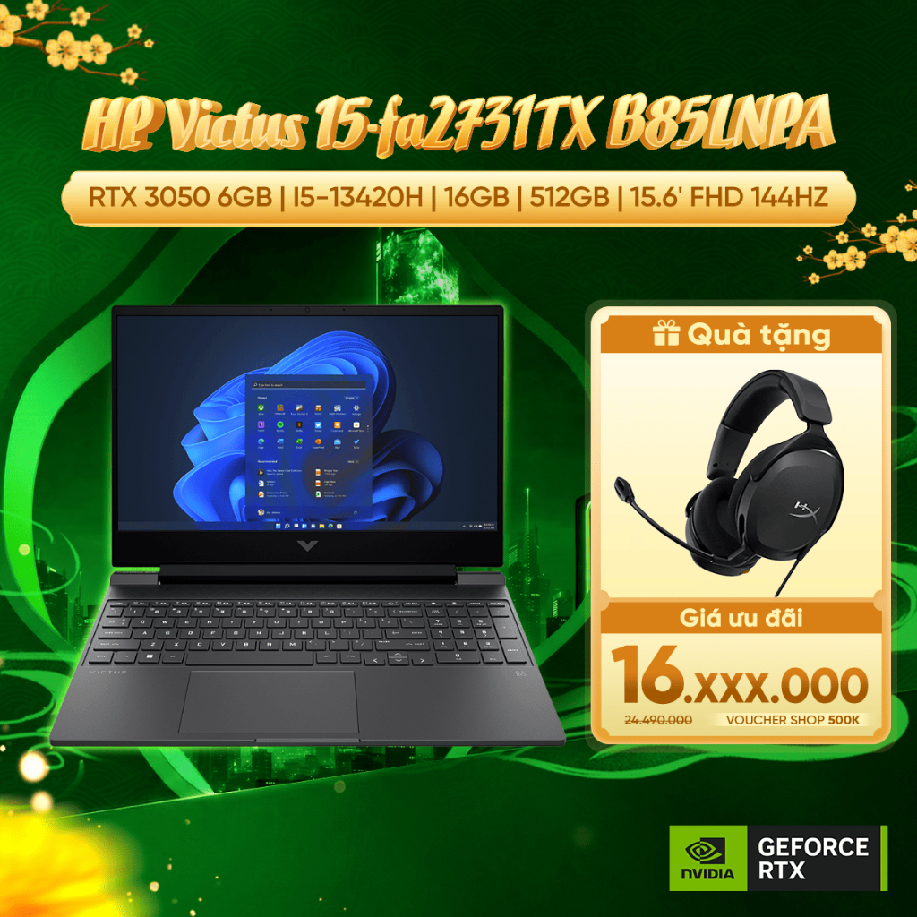 Laptop Gaming HP Victus 15-fa2731TX B85LNPA Card đồ họa GeForce RTX™ 3050 6GB  RAM16GB  SSD 512GB