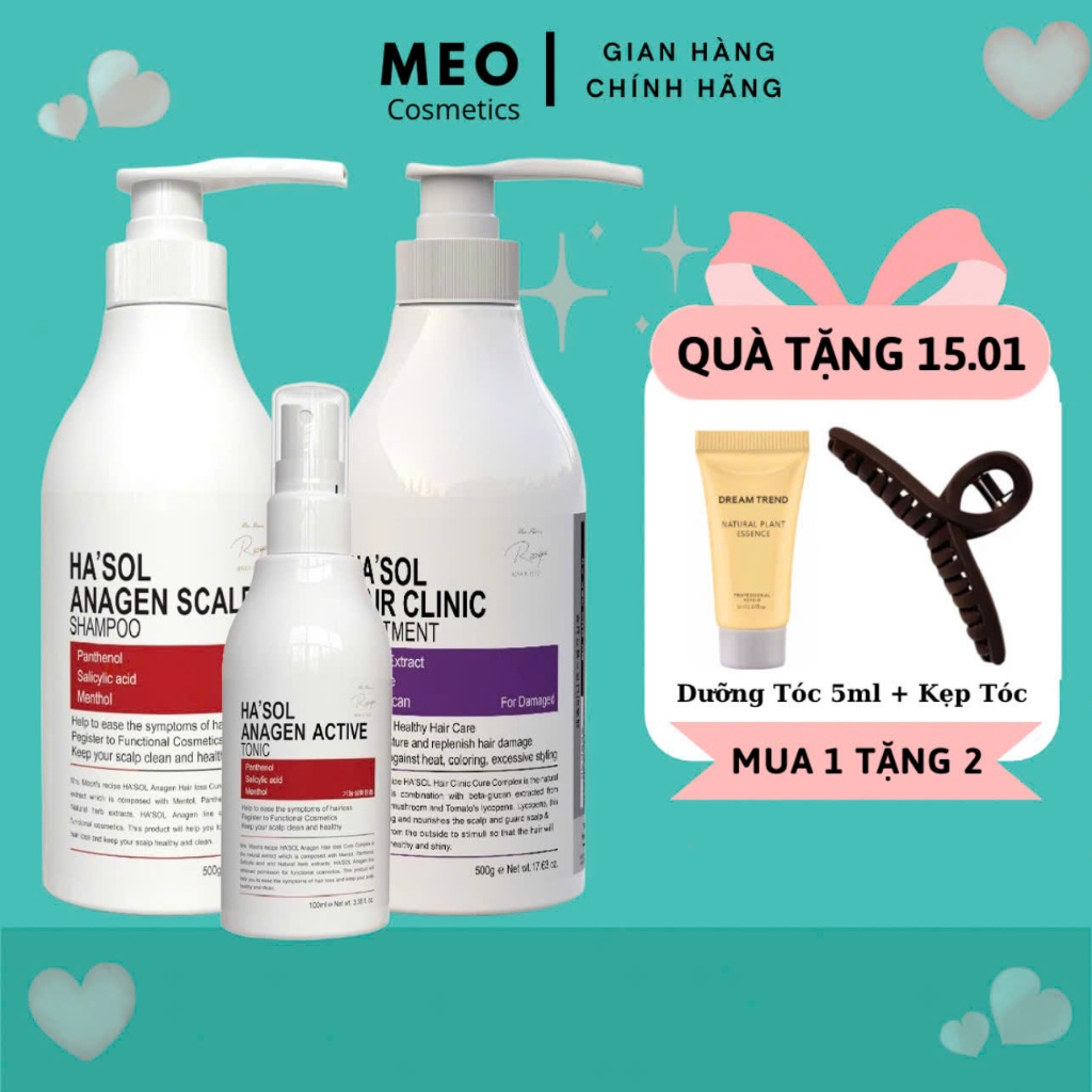 Combo Dầu Gội Kích Mọc Tóc Hasol Anagen Scalp + Kem Ủ Tóc Phục Hồi Hư Tổn Hasol Clinic Treatment + X