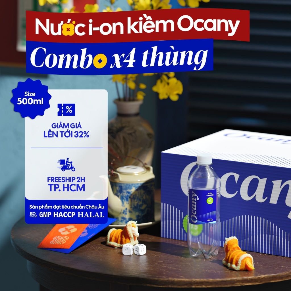 Combo 4 thùng 24 chai nước ion kiềm Ocany chai 500ml
