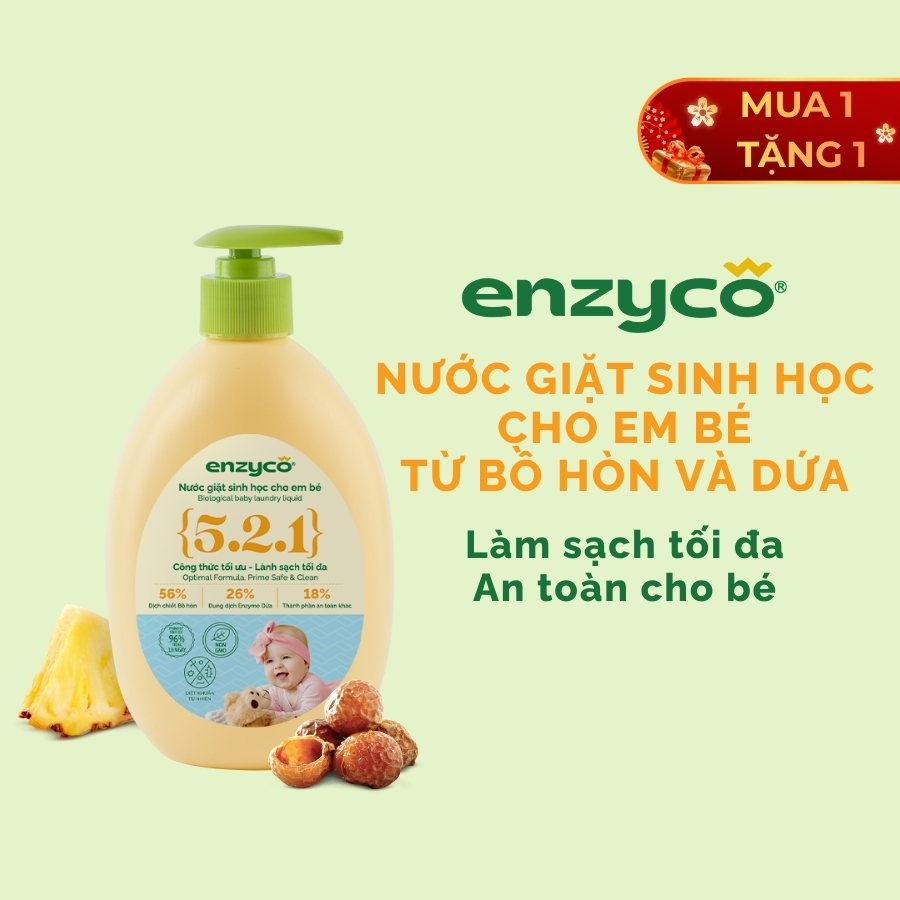 Nước giặt sinh học cho em bé ENZYCO 465ml - Chiết xuất Bồ hòn và Enzyme Dứa