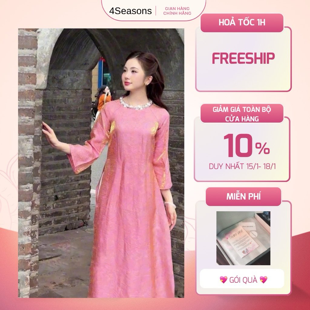 [MẪU MỚI] Set áo dài tằm nha xá đính cườm cổ loại 1 cao cấp 4seasons