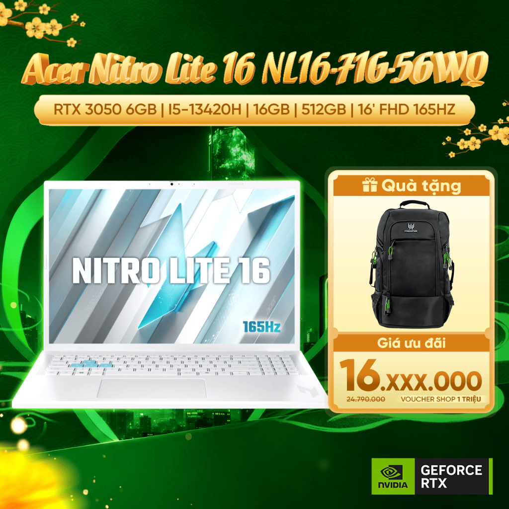 Laptop Acer Nitro Lite 2025 NL16-71G-56WQ Card đồ họa GeForce RTX™ 3050 6GB