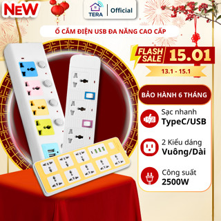 Ổ Cắm Điện USB Đa Năng Cao Cấp Chống Giật Dây Dài 4m, 2 Cổng Cắm USB Công Suất 2500W Có Chốt An Toàn