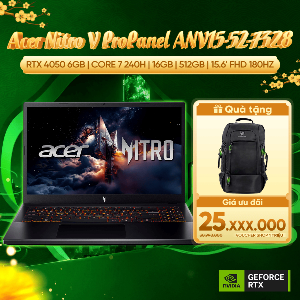 Laptop Gaming Acer Nitro V ProPanel ANV15-52-73Z8 GeForce RTX™ 4050 6GB / Core 7 240H / 16GB / 512GB