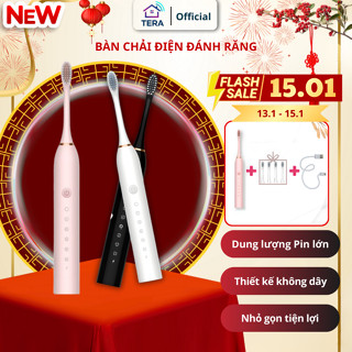Bàn Chải Điện Đánh Răng Chế Độ Rung Sóng Âm Lông Mềm Chống Nước IPX7 Dung Lượng Pin 800mah Kèm 4 Đầu