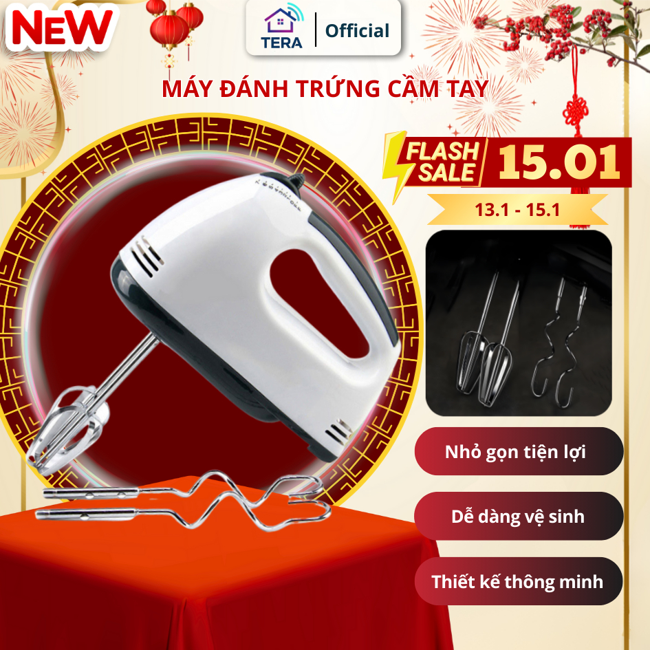 Máy Đánh Trứng Cầm Tay 7 Tốc Độ + Tặng Kèm 4 Đầu Đánh Trứng Cao Cấp, Hoạt Động Êm Ái