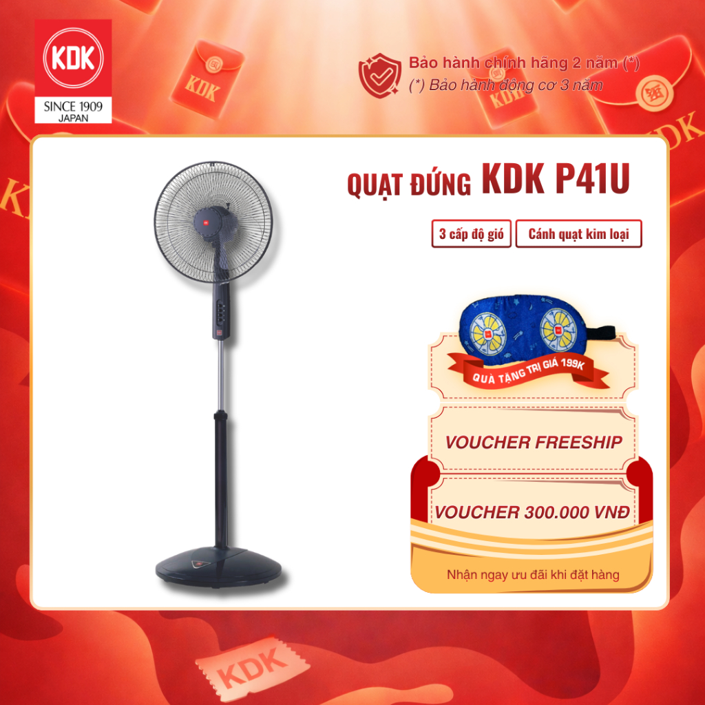 Quạt đứng KDK P41U cánh nhựa, 3 tốc độ gió, động cơ bạc thau, bảo hành chính hãng 24 tháng