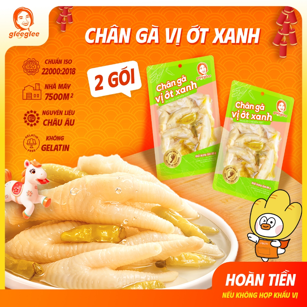 Combo Chân Gà CÓ XƯƠNG GleeGlee ỚT XANH 88g, Cay Tê, Đậm Đà Nhiều Thịt, Ăn Liền, Chuẩn ISO 22000