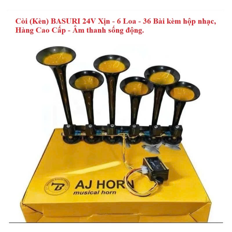 Bộ Còi (Kèn) BASURI 24V Xịn - 6 Loa - 36 Bài kèm hộp nhạc, Hàng Cao Cấp - Âm thanh sống động
