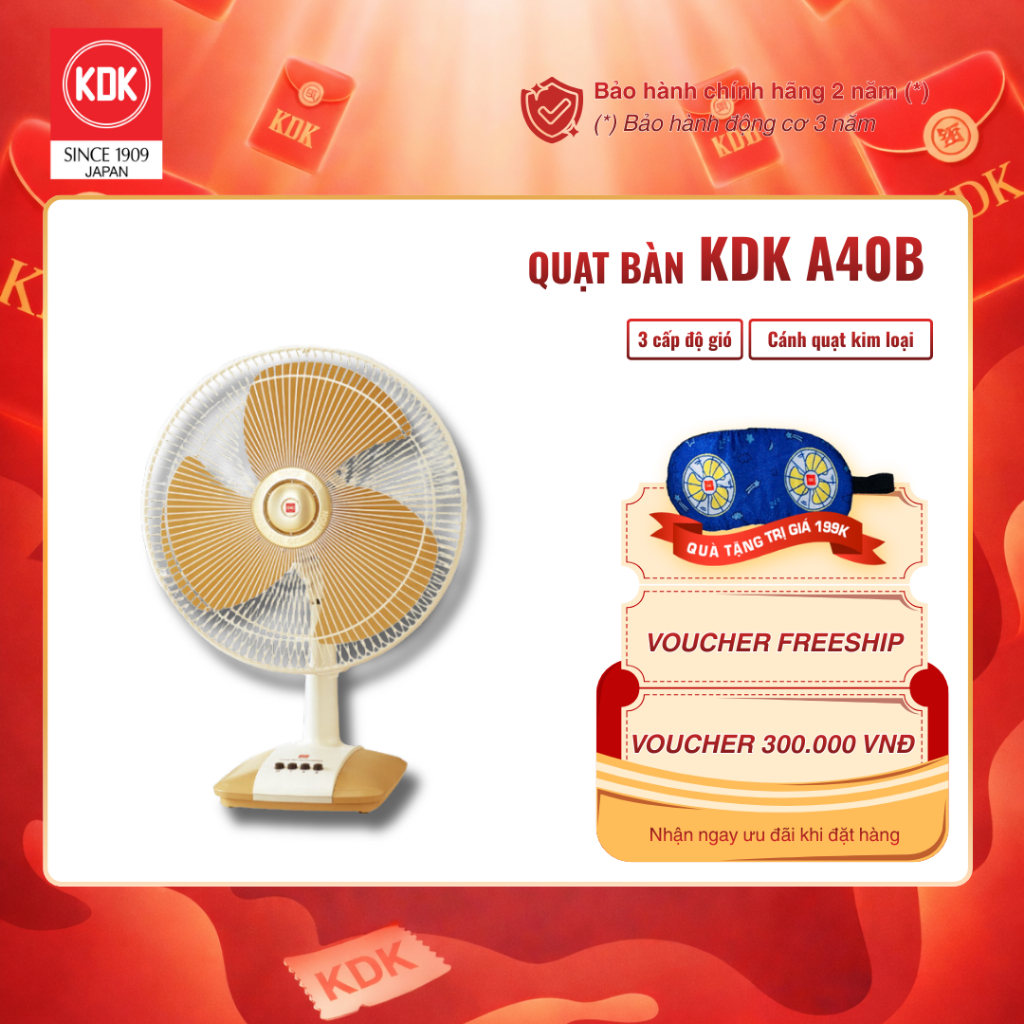 Quạt bàn KDK A40B cánh kim loại, 3 tốc độ gió, 3 cánh 40cm, bảo hành chính hãng 24 tháng