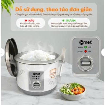 [Hỏa tốc HCM] Nồi cơm điện nắp rời 1,8L COMET 700W Lòng nhôm, nấu nhanh, cho 4-6 người ăn - CM8020