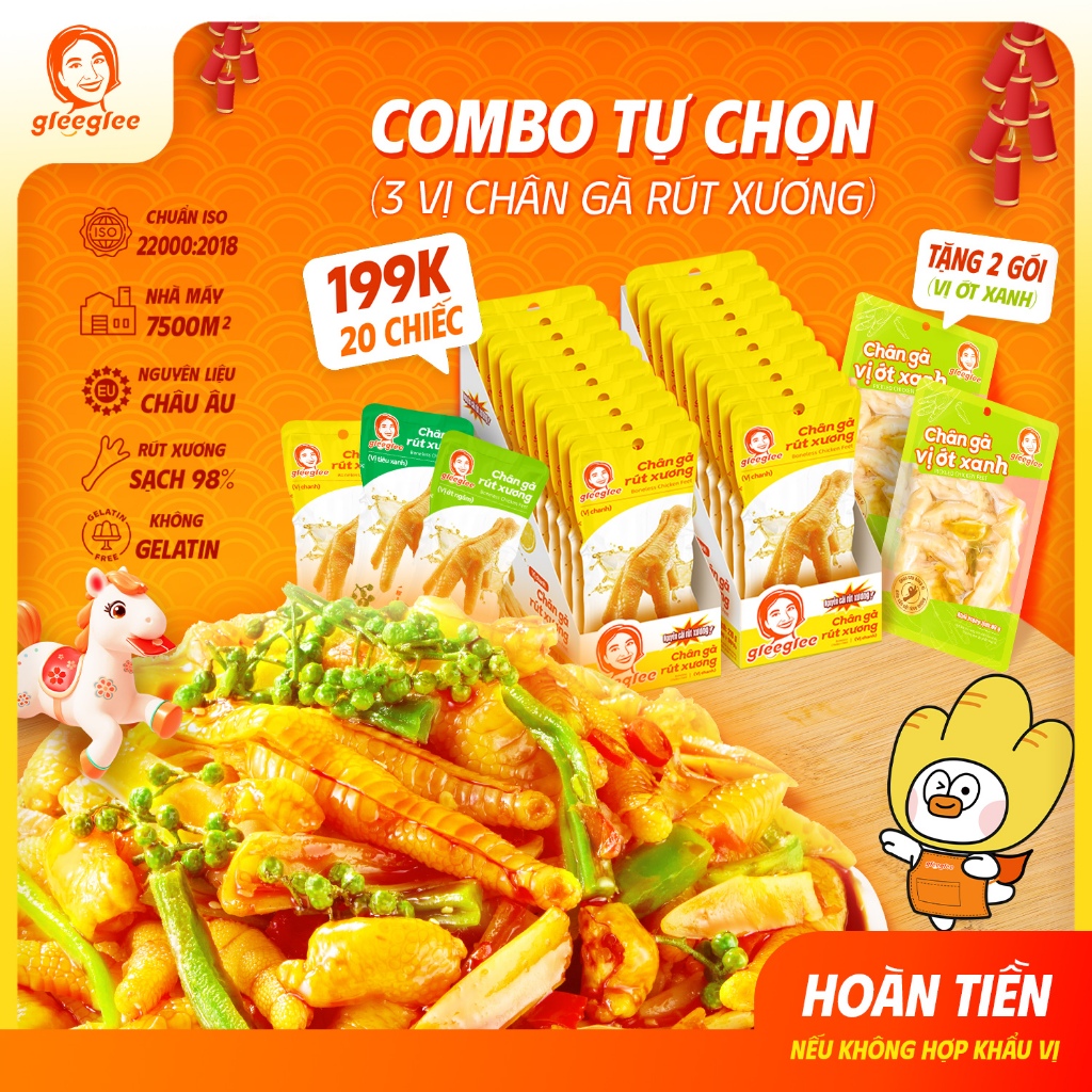 COMBO Tự Chọn Vị Chân Gà Rút Xương GleeGlee 21g, Thử Trọn Bộ Hương Vị, Sạch Xương >98%