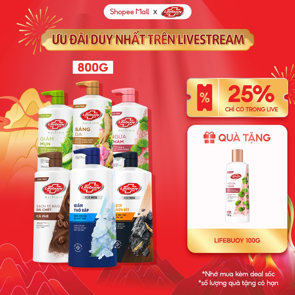 [LIVE] Sữa Tắm Lifebuoy 800gr Detox Và Sạch Sâu Khỏi Bụi Mịn Pm2.5 Detox 100% Từ Thiên Nhiên Diệt Kh