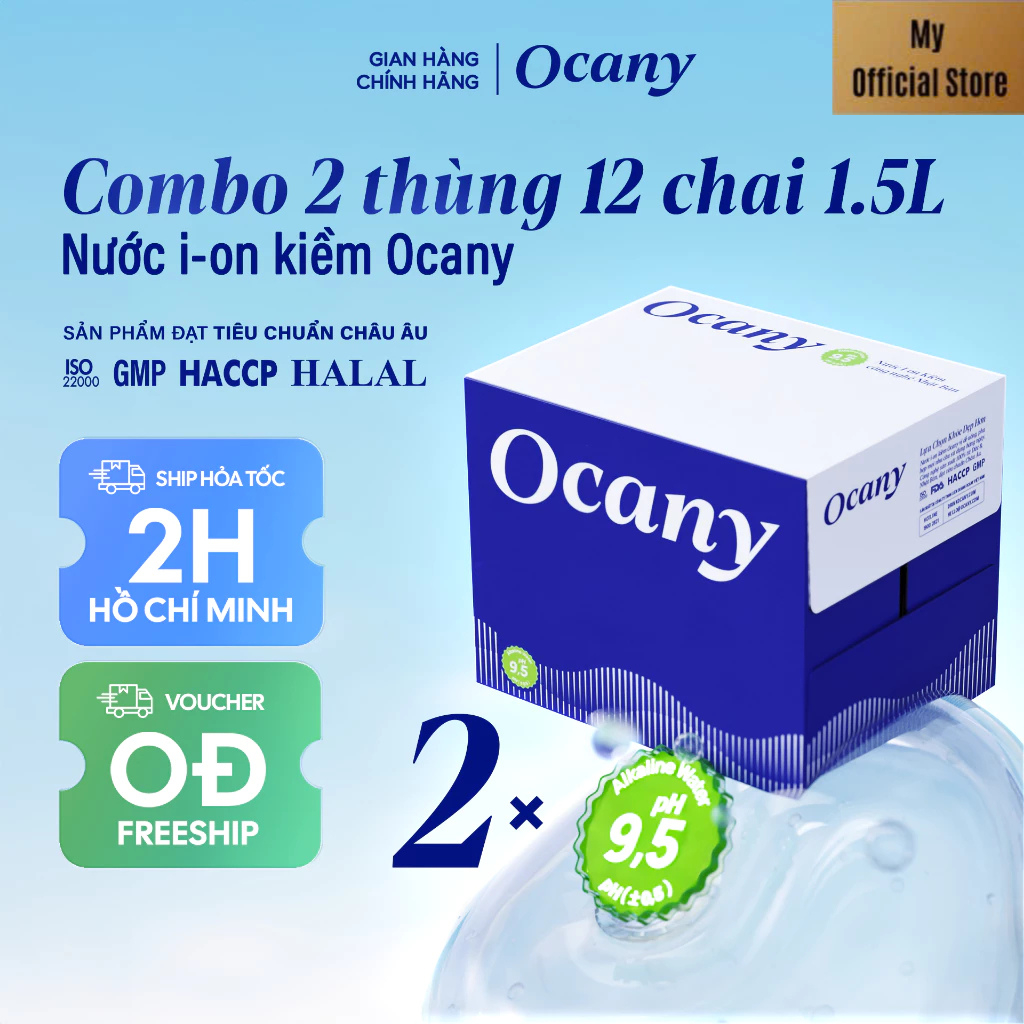 Combo 2 Thùng 24 Chai Nước Uống ION Kiềm Đóng Chai Ocany 1500ml - Hỗ trợ tiêu hoá, detox nhanh -date