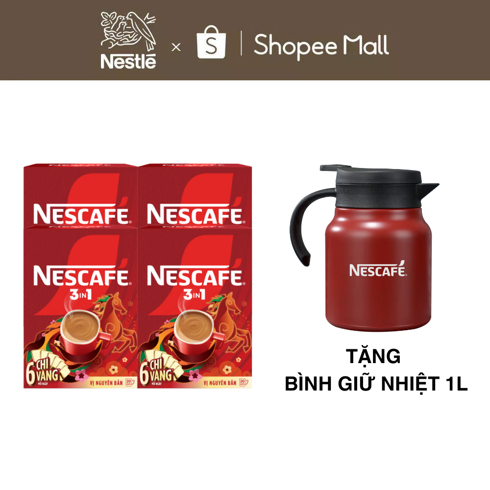 [CÀO TRÚNG THƯỞNG TẾT] Combo 4 Hộp NESCAFÉ 3in1 VỊ NGUYÊN BẢN (16g x 20 gói) - Phiên bản Tết 2026
