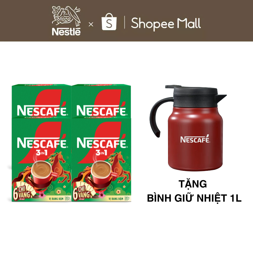 [CÀO TRÚNG THƯỞNG TẾT] Combo 4 Hộp NESCAFÉ 3in1 VỊ RANG ĐẬM (16g x 20 gói) - Phiên bản Tết 2026