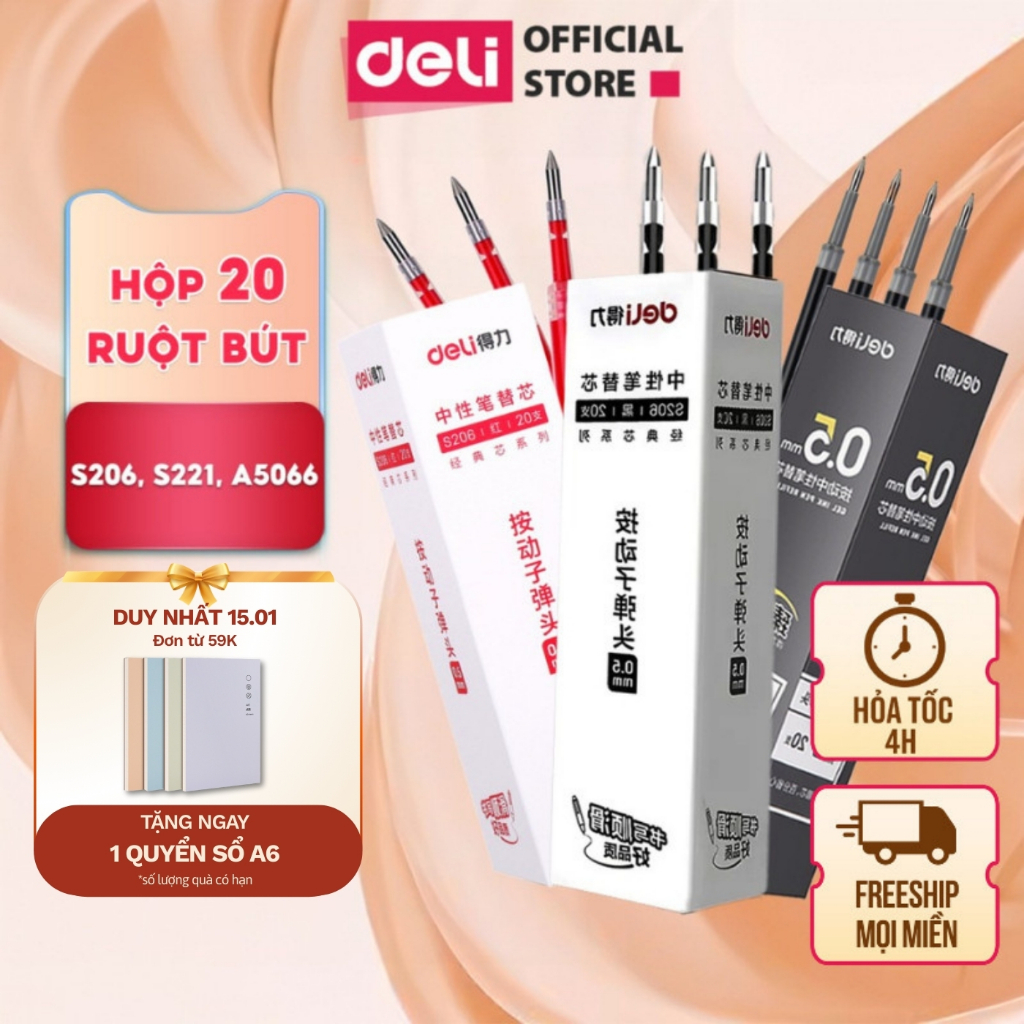 [Deli VPP] Combo 10/20 Ngòi Ruột gốc bút gel Deli 0.5mm dùng cho bút gel A575 A057B lâu hết mực trơn