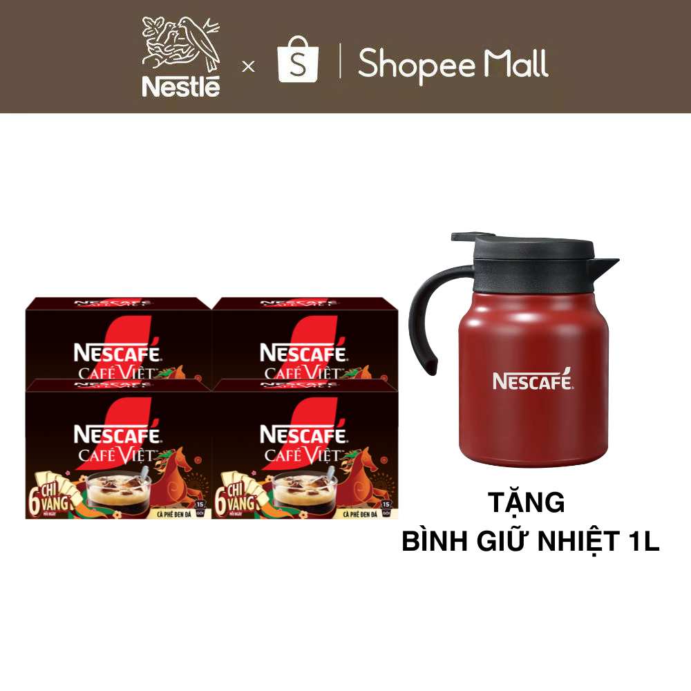 [CÀO TRÚNG THƯỞNG TẾT] Combo 4 Hộp Cà phê đen hòa tan NESCAFÉ CAFÉ VIỆT (16g x 15 gói) - Phiên bản T