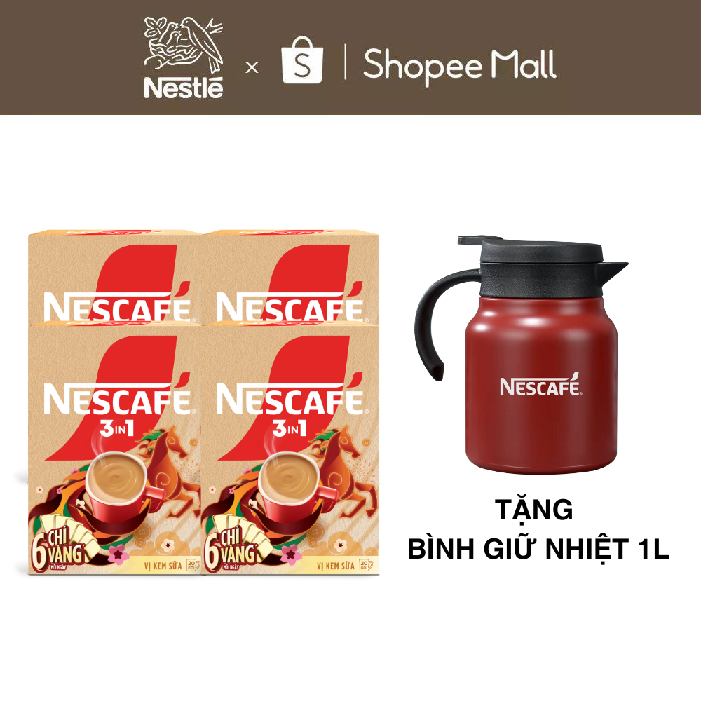 [CÀO TRÚNG THƯỞNG TẾT] Combo 4 Hộp NESCAFÉ 3IN1 VỊ KEM SỮA (16g x 20 gói) - Phiên bản Tết 2026