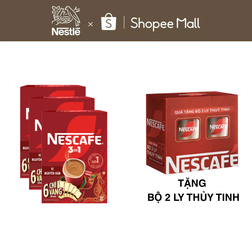 [CÀO TRÚNG THƯỞNG TẾT] Combo 3 Hộp NESCAFÉ 3in1 VỊ NGUYÊN BẢN (16g x 20 gói) - Phiên bản Tết 2026