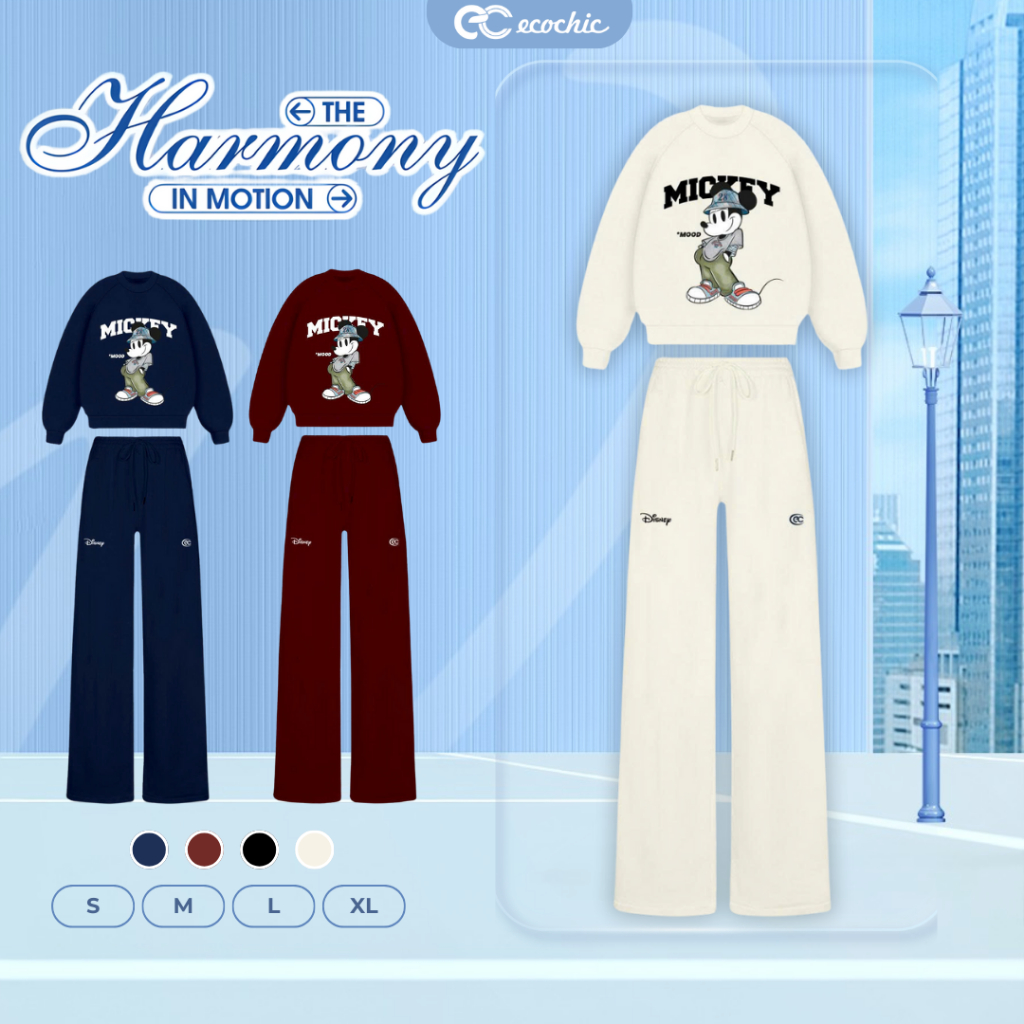 Set bộ MICKEY ECOCHIC Áo Sweater Quần Ống Suông Dây Rút Thời Trang Chất Liệu Cao Cấp Chính Hãng SD00