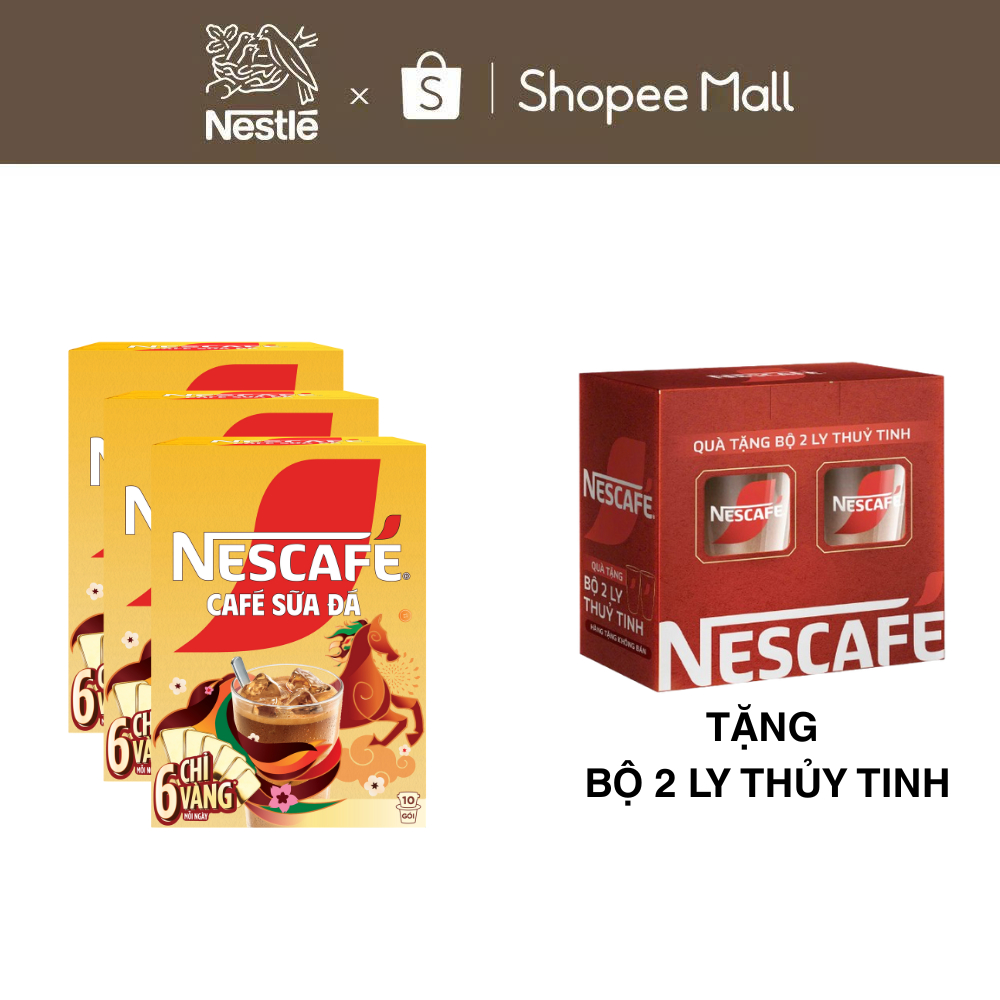 [CÀO TRÚNG THƯỞNG TẾT] Combo 3 Hộp Cà Phê Sữa NESCAFÉ Cà Phê Sữa Đá (Hộp 10 Gói x 24g)