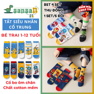 [BỘ TẤT SIÊU NHÂN] Bộ sưu tập các Set 5 đôi tất vớ Siêu nhân, Pikachu, Người Nhện đẹp nhất dành cho bé, Cotton dày dặn