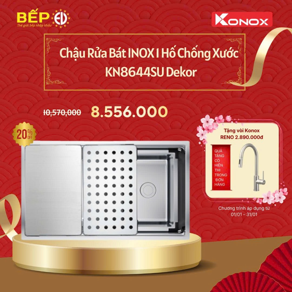 Chậu rửa bát chống xước Konox KN8644SU Dekor - Bếp EU