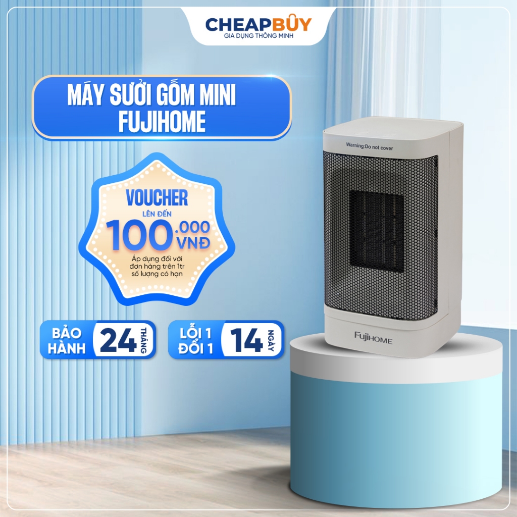 Máy sưởi gốm mini để bàn Fujihome FH600, Quạt sưởi ấm Ceramic không khô da 2 chế độ, tự ngắt an toàn
