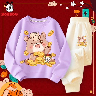 Set đồ tết cho bé gái BOBDOG, đồ bộ bé gái chất cotton da cá ấm áp in hình ngựa tết cho bé MX-KS486